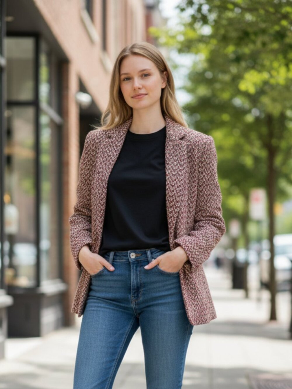 NWT$169 Sam Edelman Willow Blazer Tweed In Gardenia/Autumn Chevron XS Oversize